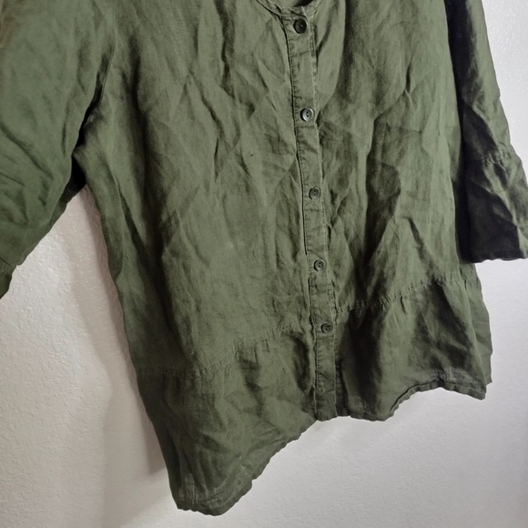 FLAX lagenlook linen button down tunic top ruffle sleeve hem sz L - Picture 4 of 7